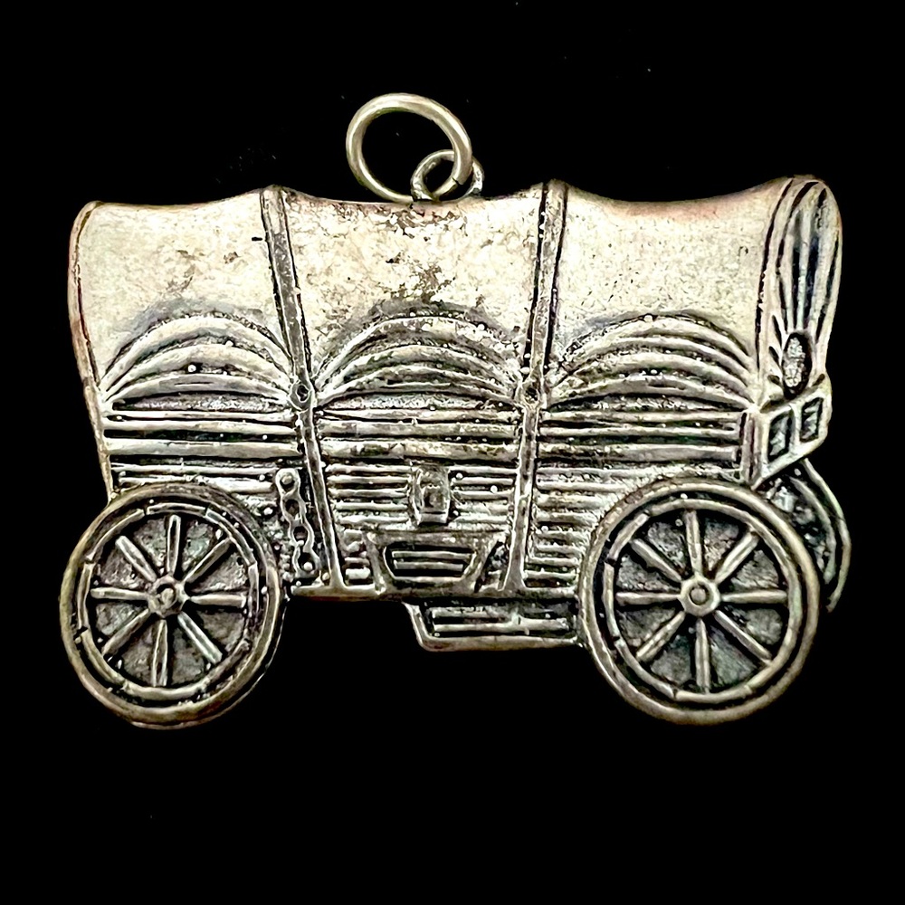 VINTAGE 80s Sterling Silver Wagon Pendant  1” x 1.5”  Stamped STERLING Western